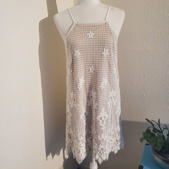 Francesca's Collections Dresses & Skirts - Francesca's Nude Floral Eyelet Dress L